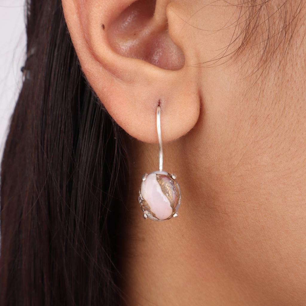 Pink Opal Turquoise Gemstone 925 Sterling Silver Jewelry Handmade Earrings 1.05" EE-173-39