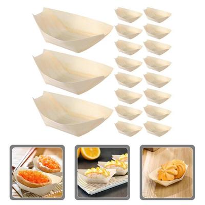 50 STUKS Multi-maat Wegwerp Houten Bootvormig Bord Bootvormige Schaal Japans Gerecht Sushi Bord Voedsel Serveren Salade Dessert Kom