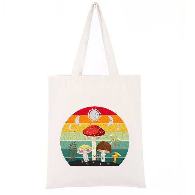 

Cottagecore Dark Academy Эстетическая Грибная Луна Witchy Lady Сумка-шоппер Винтаж Хлопок Торговый Бренд Эко Сумки Для Девочек Черные 24*26cm белый