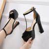 Europäische Damen Peep Toe Plateau T-Riemen Block High Heel Sandalen Übergrößen Schuhe Für WZ-B14-52