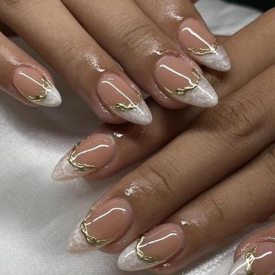 Almond Shape White Gradient 3D Nail Tips