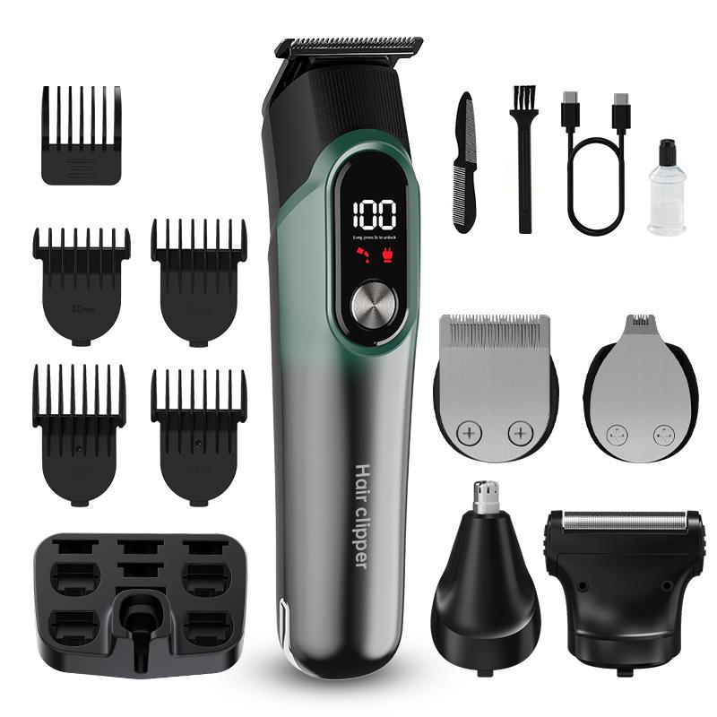 Cross-Border 5-in-1 Digital Hair Clipper Set: Electric, Adjustable, Multi-Function Shaver with Carving Feature