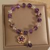 1Pc Fashion Purple Crystal Beads Elastic Bracelet With Flower Pendent Perfect For Women Jewelry Gift