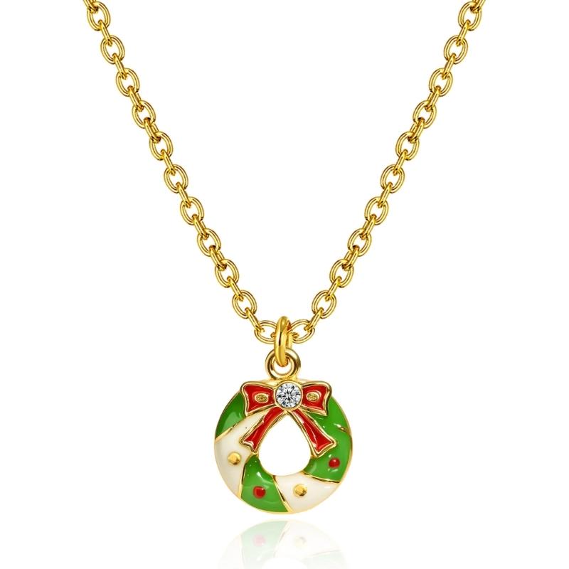 Colar Festivo de Cobre com Pedras Strass Sino de Veado Ornamento Pingente de Festa de Natal Corrente para Presentear