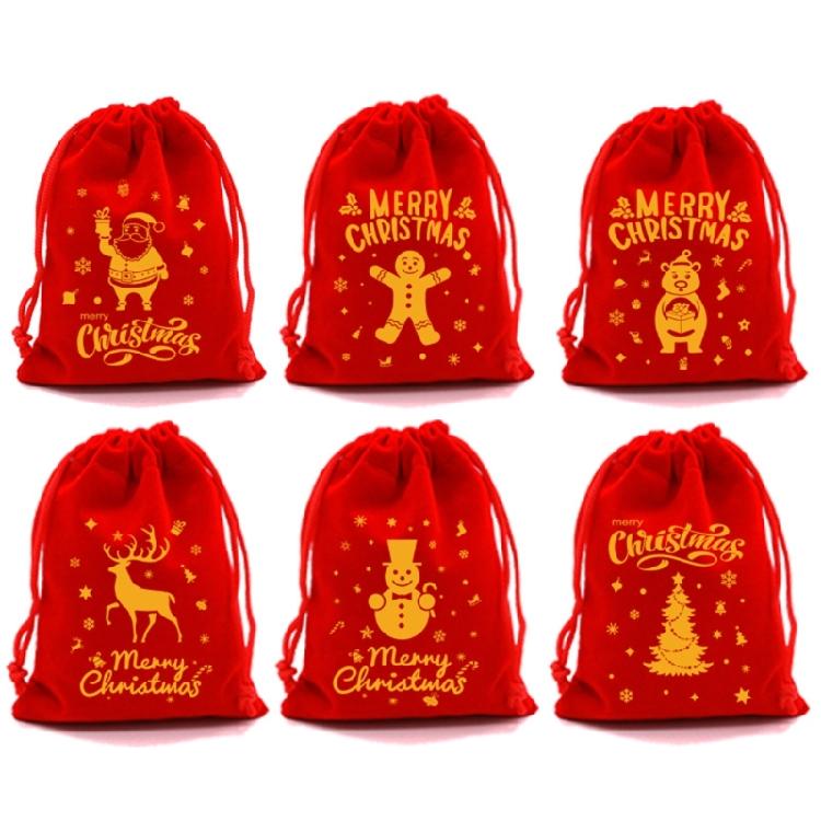 6 Count Large Holiday Gift Bags 20x30cm Plush Fabric Christmas Cookie Packaging for Candy Storage and