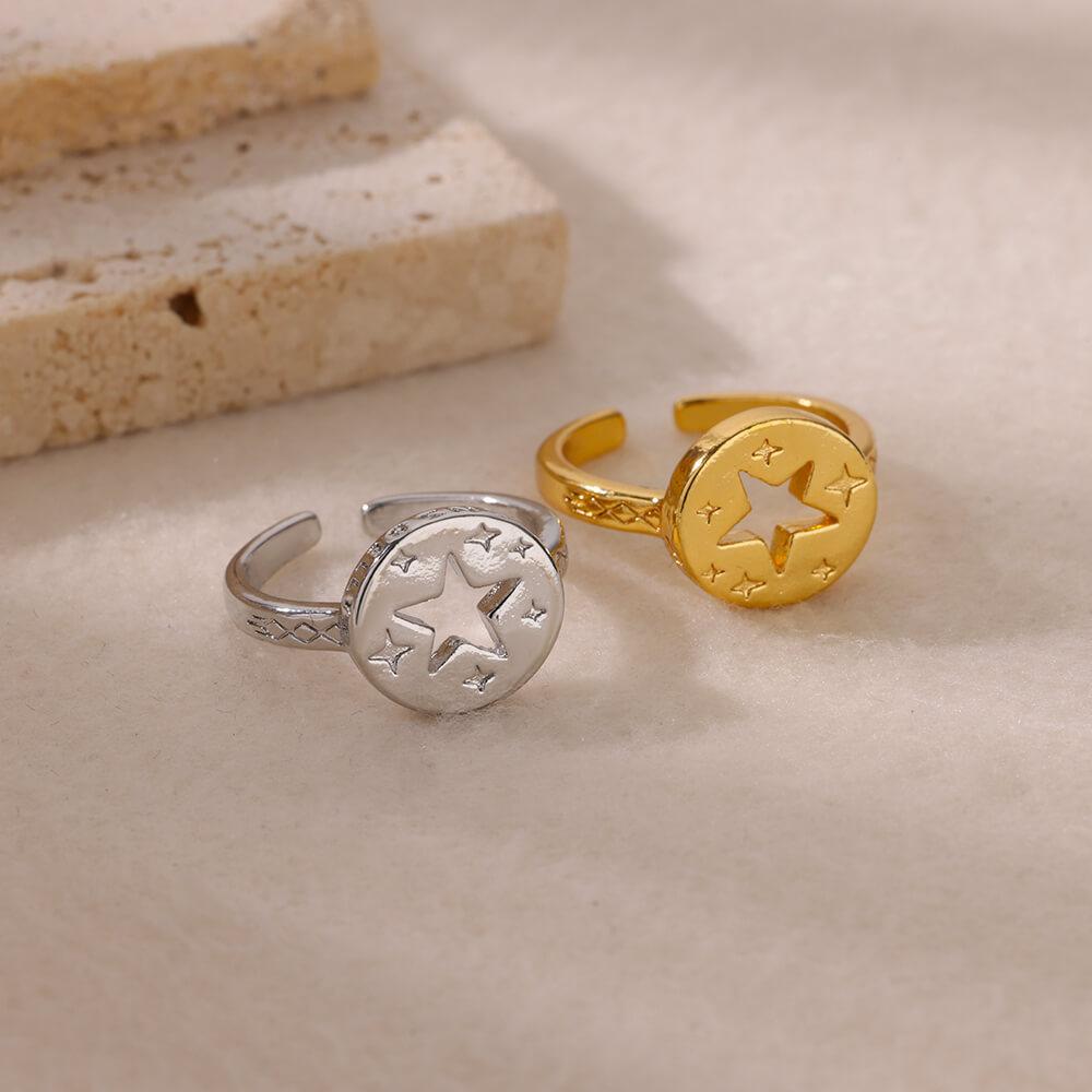 Hollow Little Star Stainless Steel Rings Women Gold Color Open Ring Aesthetic Waterproof Charm Jewelry Wedding Party Accessories