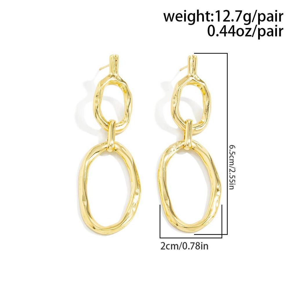 Salircon Simple Geometric Metal Hollow Oval Drop Earrings Women Fashion Gold Color Piercing Ear Wear Jewelry Accessories Gifts