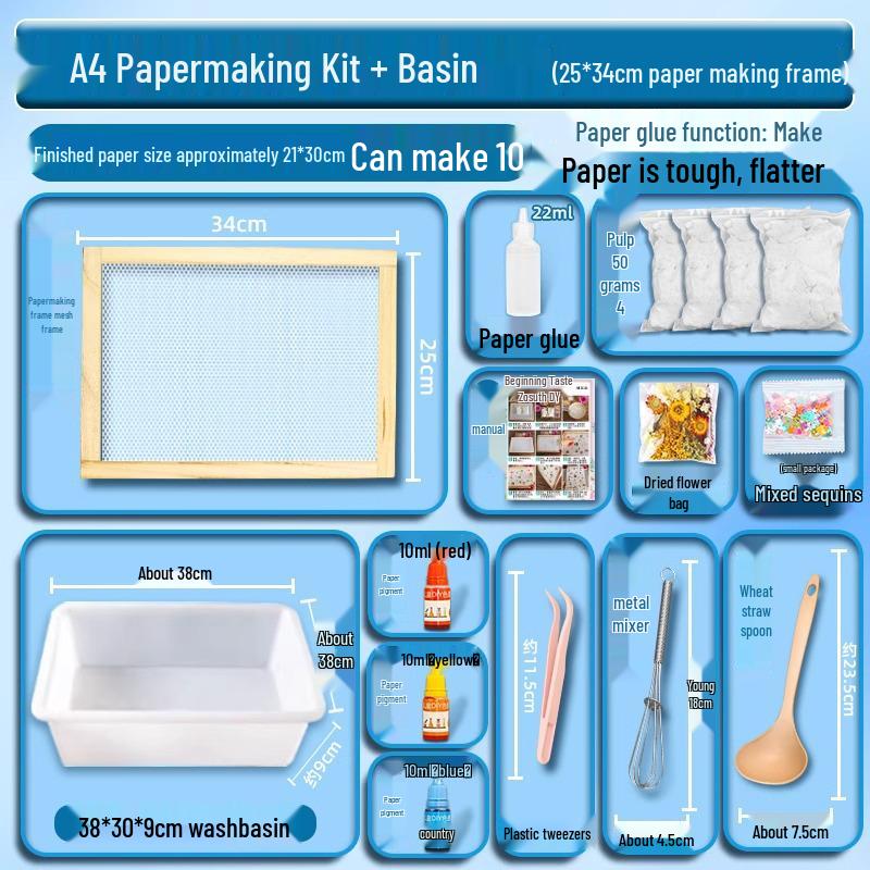 DIY Ancient Papermaking Kit for Kids: Educational Flower & Plant Pulp with Wooden Frame Screen Tools