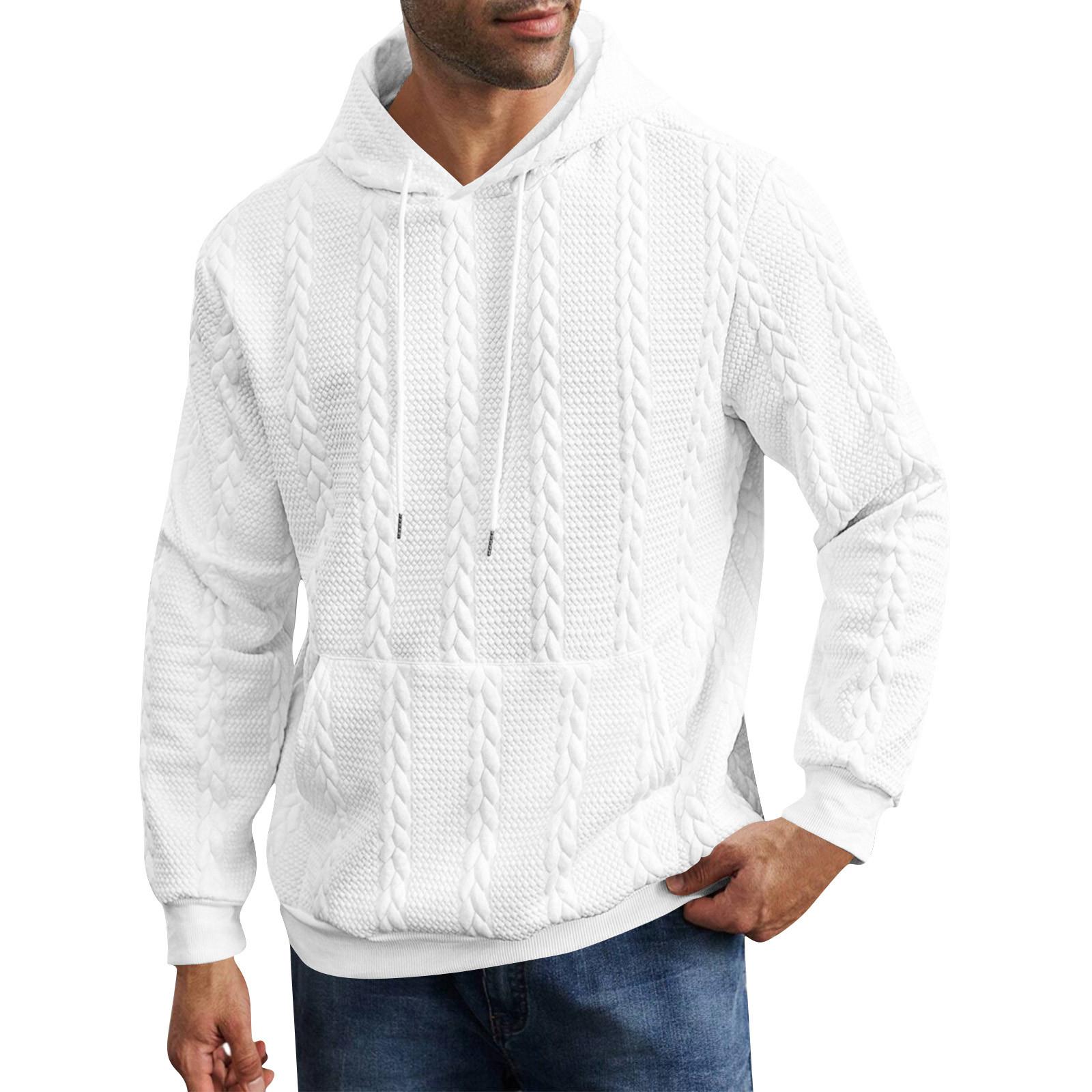 

Мужская мода однотонный вязаный свитер с капюшоном и завязками с длинными рукавами M белый