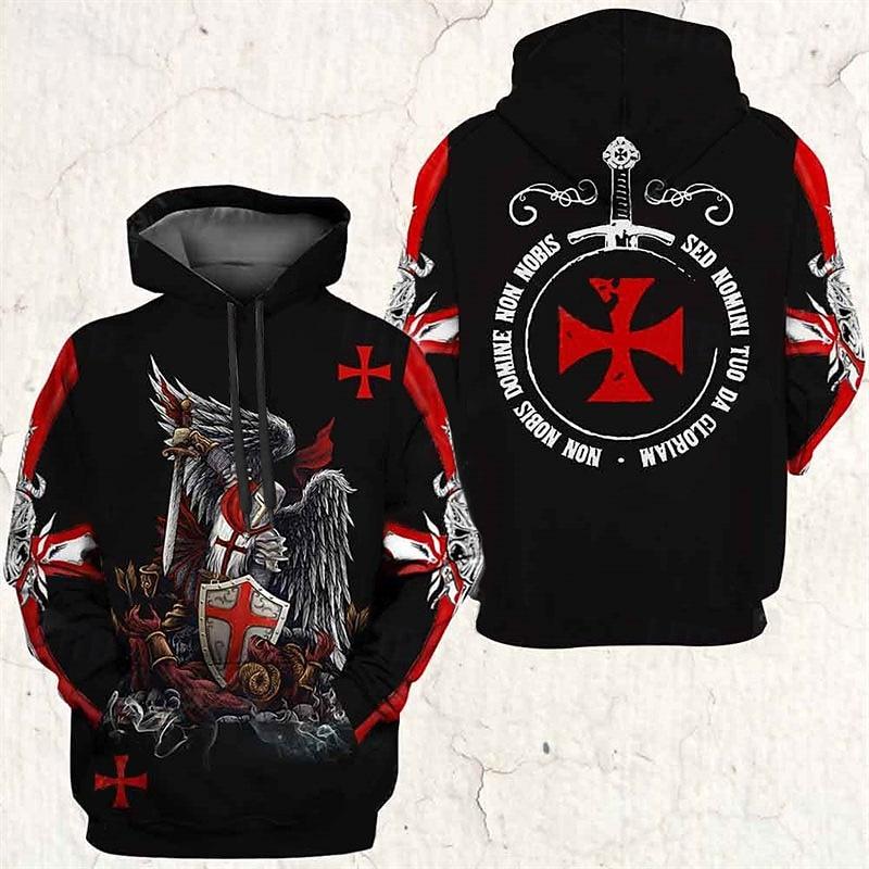 Men's Knights Templar Graphic Prints Cross Hoodie Hoodies Sweatshirt Streetwear Designer Casual Big and Tall Long Sleeve Hooded