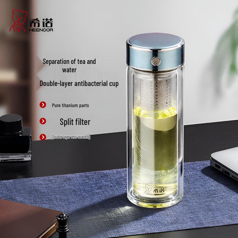 HEENOOR Double-Layer Antibacterial Glass Tea Infuser Cup