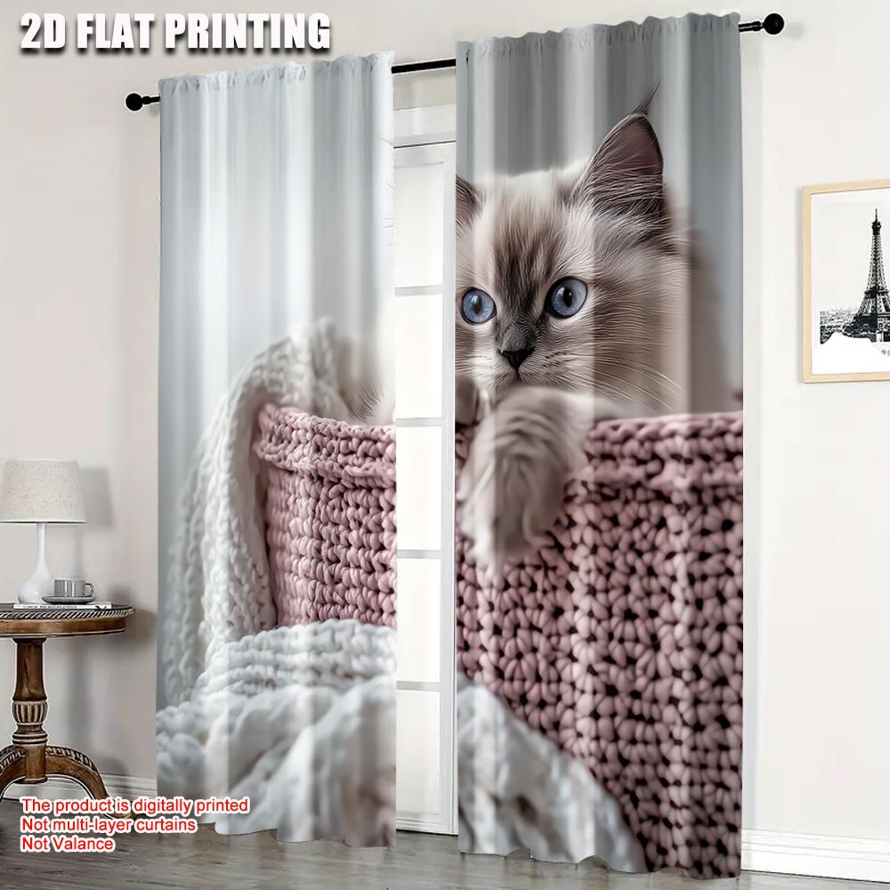 

2Pcs Cute Kitten Pattern Durable Curtains Window Treatments For Bedroom Living Room Home Decoration Room Decoration 52.50×116.00 CM 2pcs