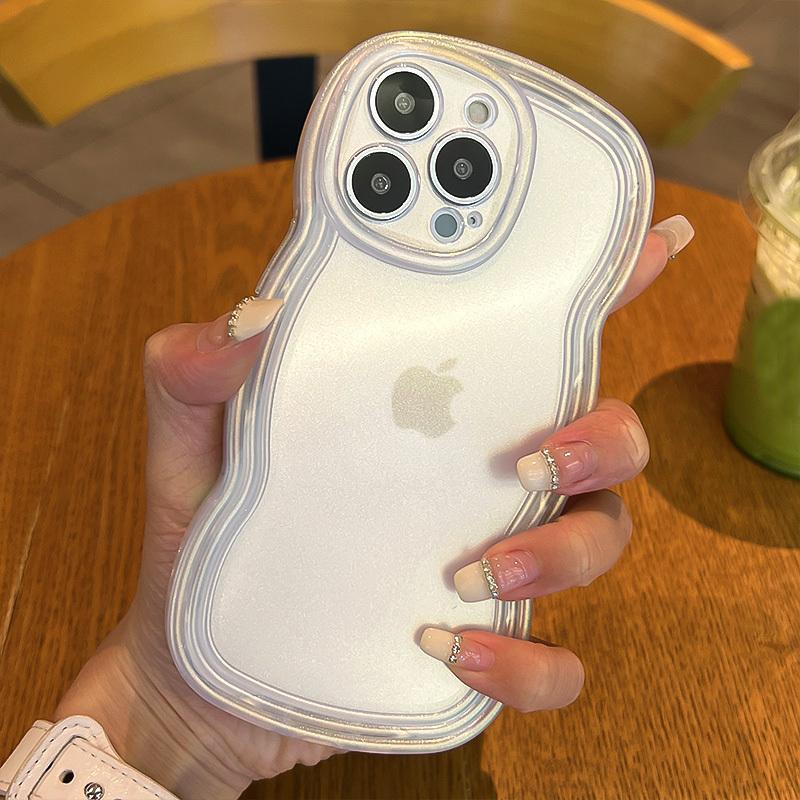 Ins Laser Glitter Clear Wave Edge Telefonveske For Iphone 14 13 11 12 Pro Max Xs Max Xr X 14pro Gjennomsiktig matt beskyttelsesdeksel