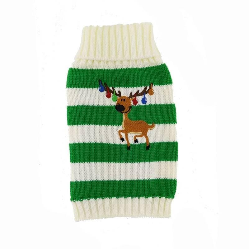 Cat Pet Puppy Dog Sweater Striped Knit Crocheted Christmas Reindeer Coat Clothes