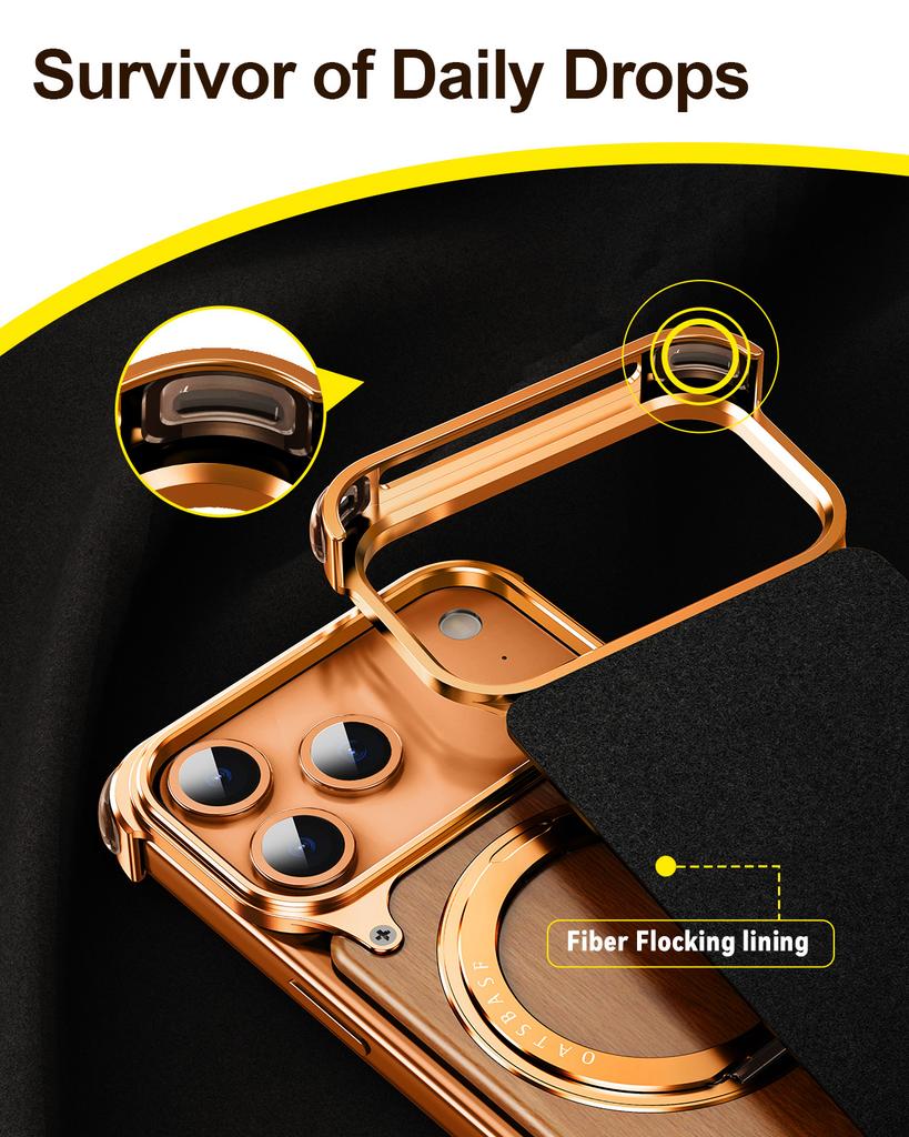Oatsbasf Solid Wooden Phone Case for iPhone 17 Pro Max/Air/16 Pro with Stand 360° Rotatable Magnetic Shockproof Protective Cover