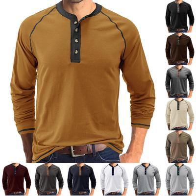 Men's Casual -color Base Sport Shirt, Men's Round-neck Long-sleeved Top