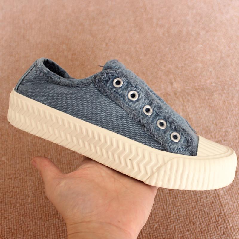 

Японские парусиновые слипоны для женщин - Потертый ретро минималистичный стиль с необработанными краями Size 38, runs large