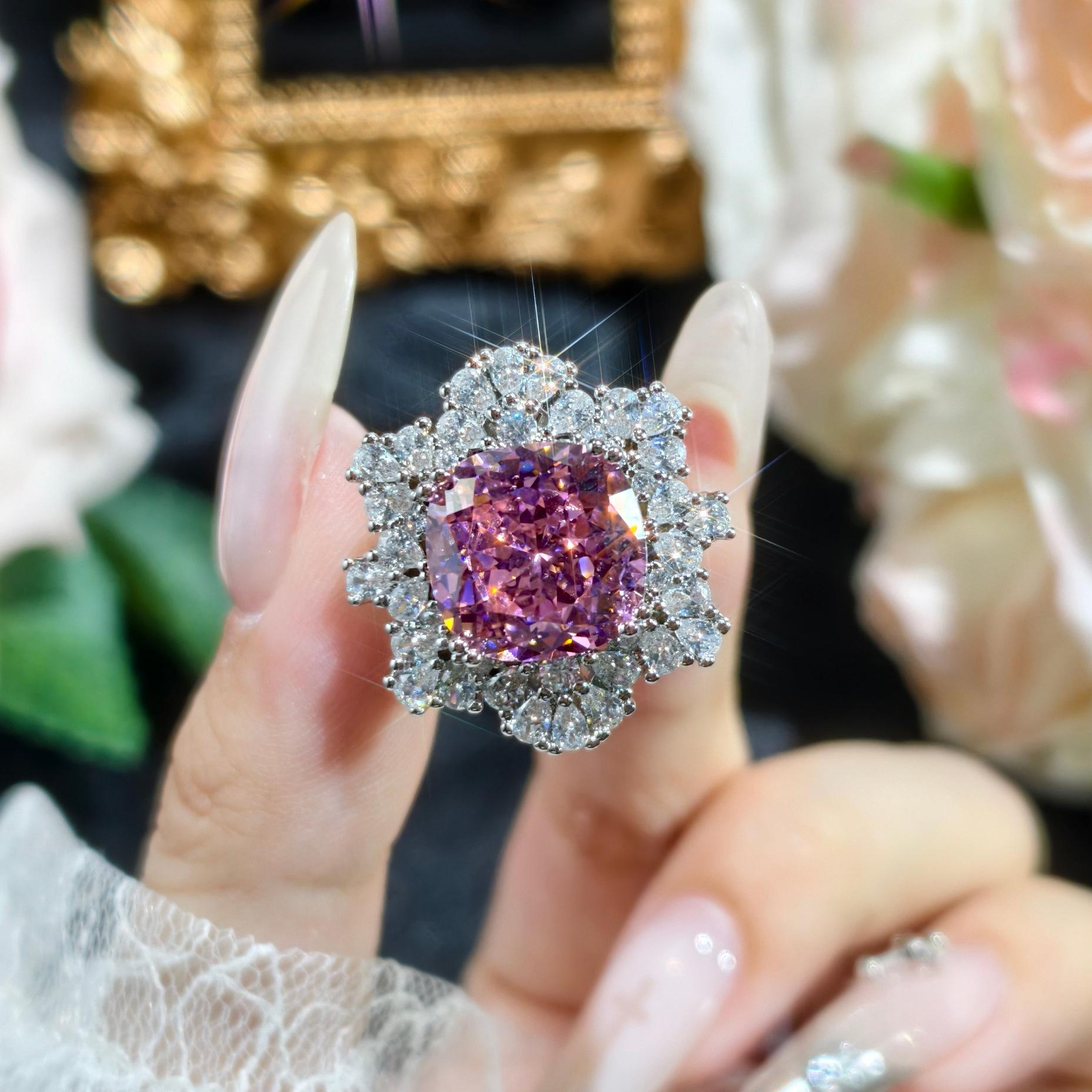 

New Fashion Pink Zircon Bridal Jewelry Sets For Women Charms Crystal Accessories Engagement Luxury Ring Earrings Necklace