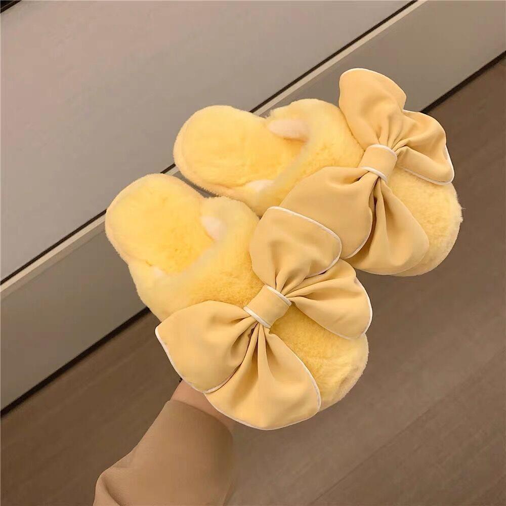 Cozy Bow Plush Slippers: Warm Non-Slip Indoor Cotton for Autumn & Winter