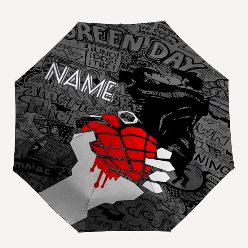 

1PC Green Day Album Artwork Custom Name Automatic Open/Close, 8-Rib Durable Frame Compact Travel Umbrella for Men & Women D1222040