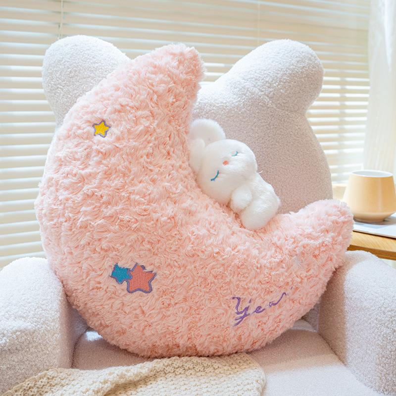 45cm Nordic Style Fluffly Bunny Soft Stars Moon Plush Toys Creative Stuffed Simulation Throw Pillow Sofa Cushion for Girls Gifts