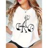 Dumbbell Graphic Print Tee Gym Casual Wear Summer Short Sleeved Harajuku Streetwear Tops Women Clothing
