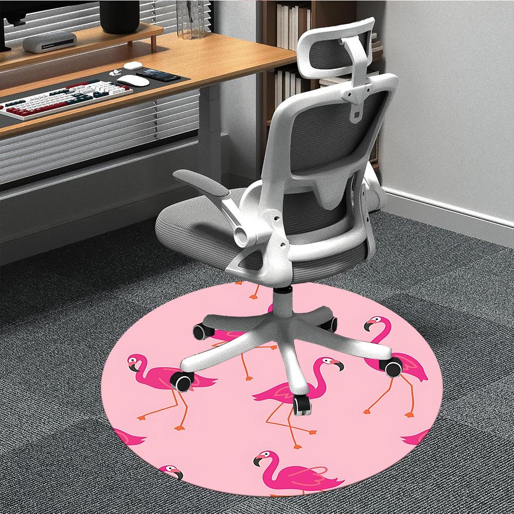 1pc Flamingo Pattern Chair Carpet for Office, Round Polyester Mat, Indoor Decor for Office, Easycare Fabric, Washable Non-slip Area Carpet