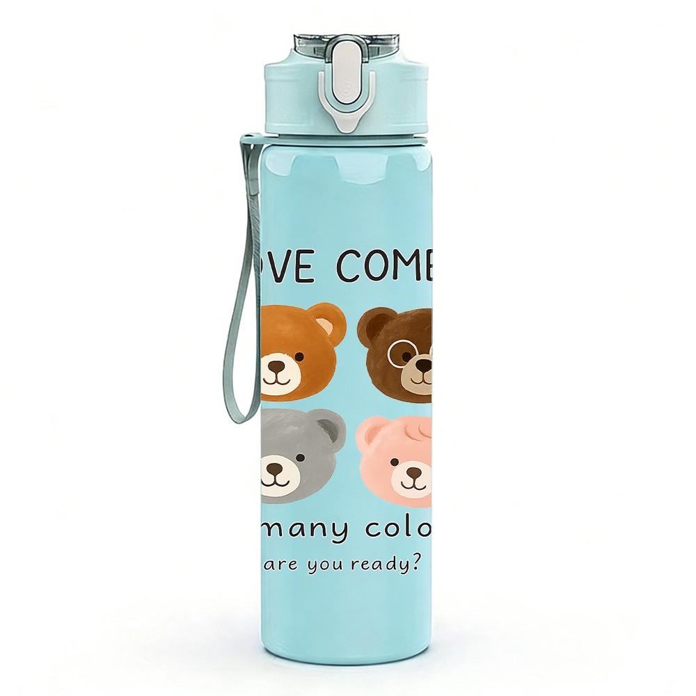 1PC Love Comes Teddy Bear 750ml Color Plastic Sports Water Bottle Leakproof Flip Straw Lid Suitable for Sports Office Home Use