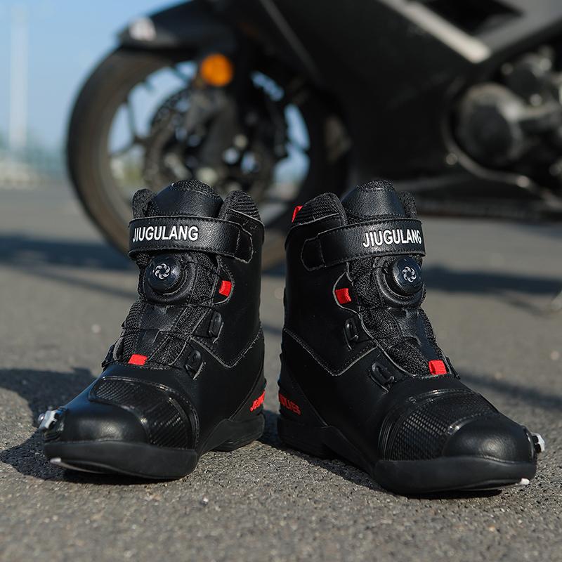 37-47 Męskie/damskie wysokie buty sportowe z prawdziwej skóry Obrotowy przycisk Kolarstwo na świeżym powietrzu Sportowe buty motocyklowe