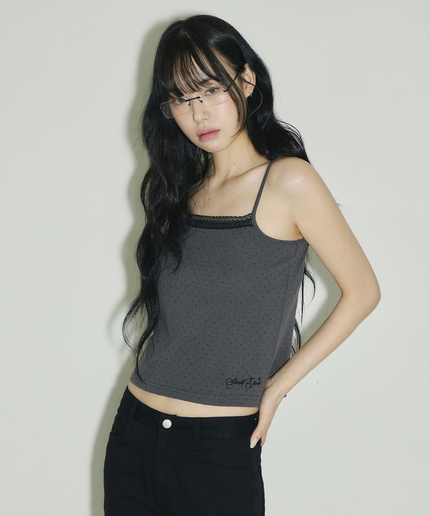 Seulliggeullou Dot Lace Sleeveless [Charcoal]