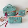 Ins Contrast Color Plaid Handheld Makeup Bag Large Capacity Cosmetic Organizer Square Bag