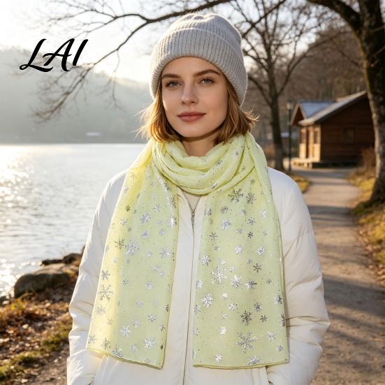 Soft Blend Shawl Glitter Sparkly Foil Snowflake Print Scarf for Women Christmas Decorative Theme Wrap Fall Winter Lightweight Fabric Gift