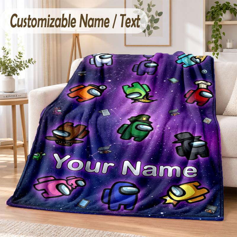 Among Us Custom Name Flannel Throw Blanket Soft Warm for Sofa Bed Indoor Home Use