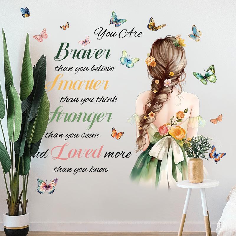 Sunflower Confident Girl Wall Sticker Self-Adhesive Inspirational Quotes Women Bedroom Decoration Headboard Decals