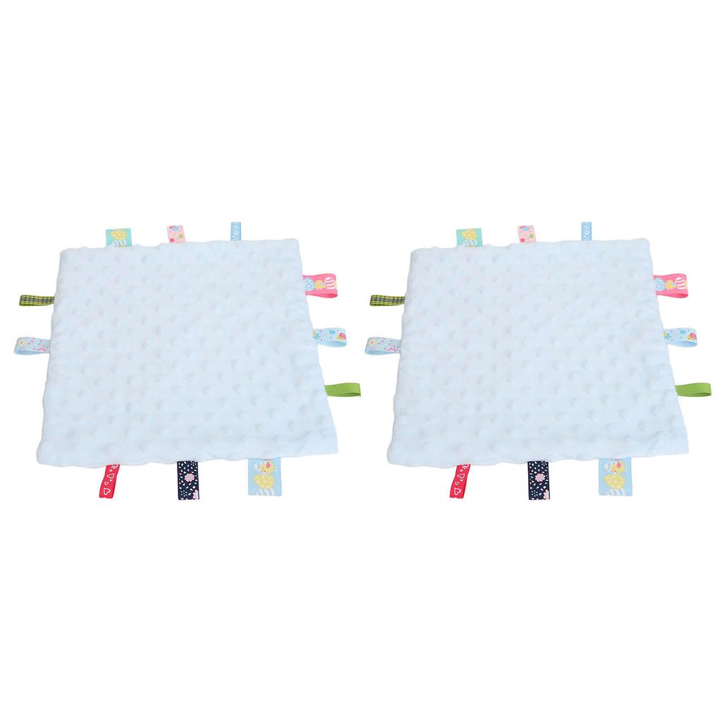 2 Stück Baby-Anhänger Sicherheitsdecke Reine Baumwolle 3D-Partikel Sensorische Entwicklung Baby-Komfortdecke mit bunten Anhängern Blau