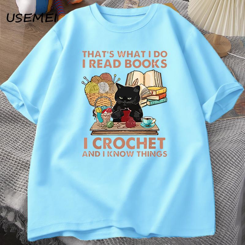Funny Cat T Shirt for Men Women That's What I Do I Read Books I Sew and I Know Things Cat T-shirts Summer Cotton Vintage Tops