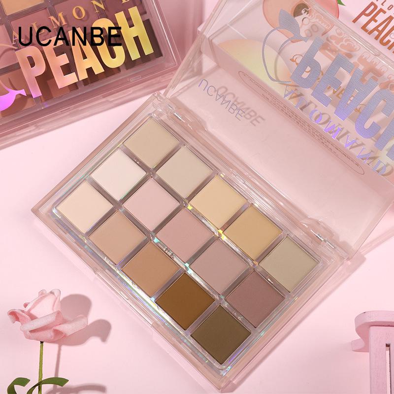 UCANBE Палетка теней для век 15 цветов  Персик и Слива , Матовые розовые и земляные оттенки 12g