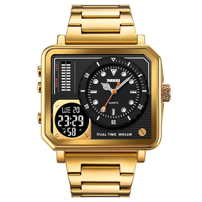 SKMEI Clock reloj hombre Full Steel Back Light Analog Digital Sport Watches Mens Casual 2 Time Chrono Wristwatch Waterproof