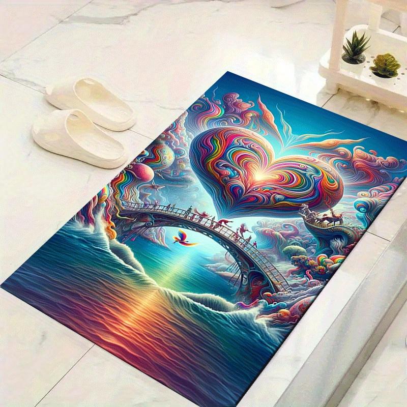 

1pc Colorful Clouds Love Heart Design Area Rug - Soft, Anti-Slip, and Durable Gaming Room Decor for Bedroom 60cm by 90cm