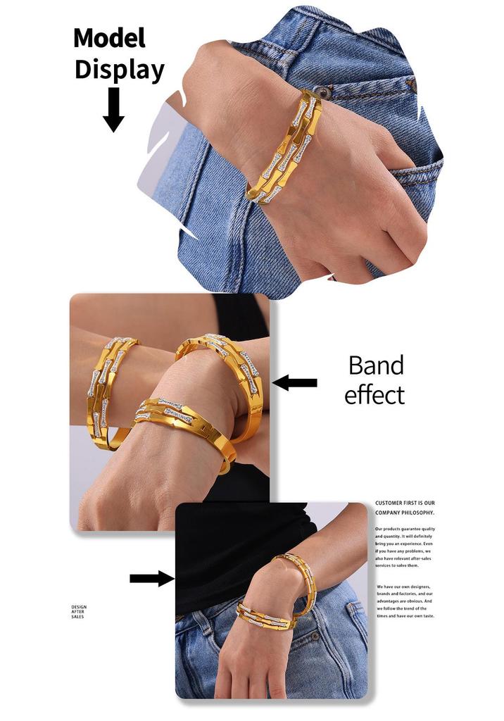18k Gold-Plated Titanium Steel Hollow Geometric Diamond Bracelet for Women