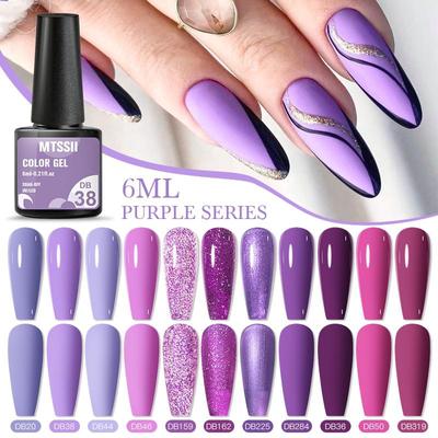 1Pcs MTSSII 6ML Gel Nail Polish Purple Glitter Colors Semi Permanent  Soak Off UV LED Varnishes Manicure For Nail Art Gel Polish