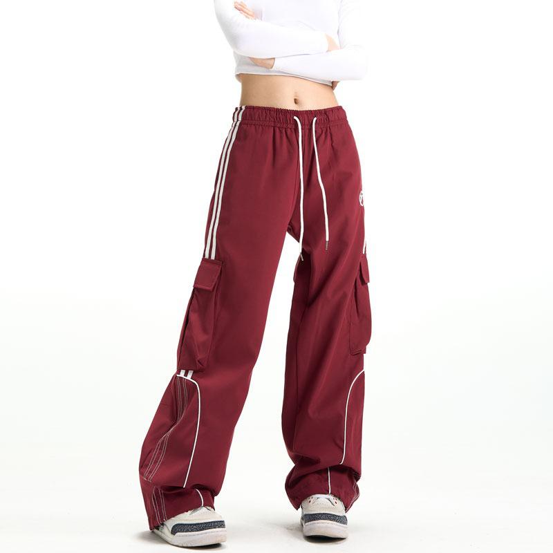 

Unisex American-Style Red Striped Wide-Leg Overalls for Casual Street and Hip-Hop Dance Large червоний