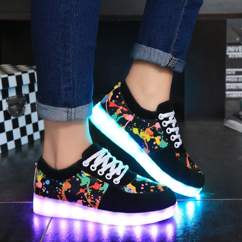 Unisex Colorful Led Light Up Shoes Usb Rechargeable Spring Summer Dance Sneakers With Deodorizing Features Black,34≈Foot Length22cm/8.66in
