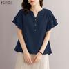 ZANZEA Women V-Neck Summer Casual Short Sleeve Blouse