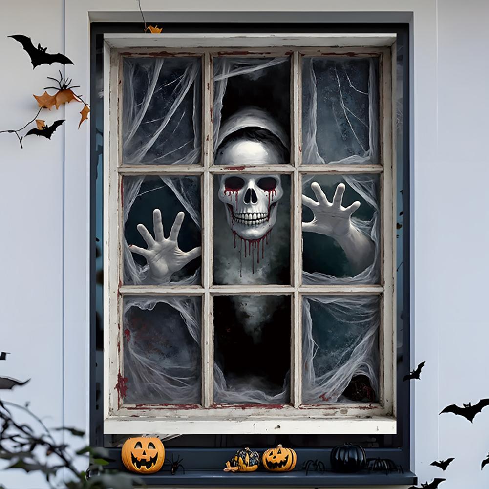 Halloween Gruselige Fensterdekoration Schreckliche Deko 2D Geist Horror Gruselige Augen Banner Festival Fenster-/Türabdeckung Spukhausdeko Horror Hintergrund