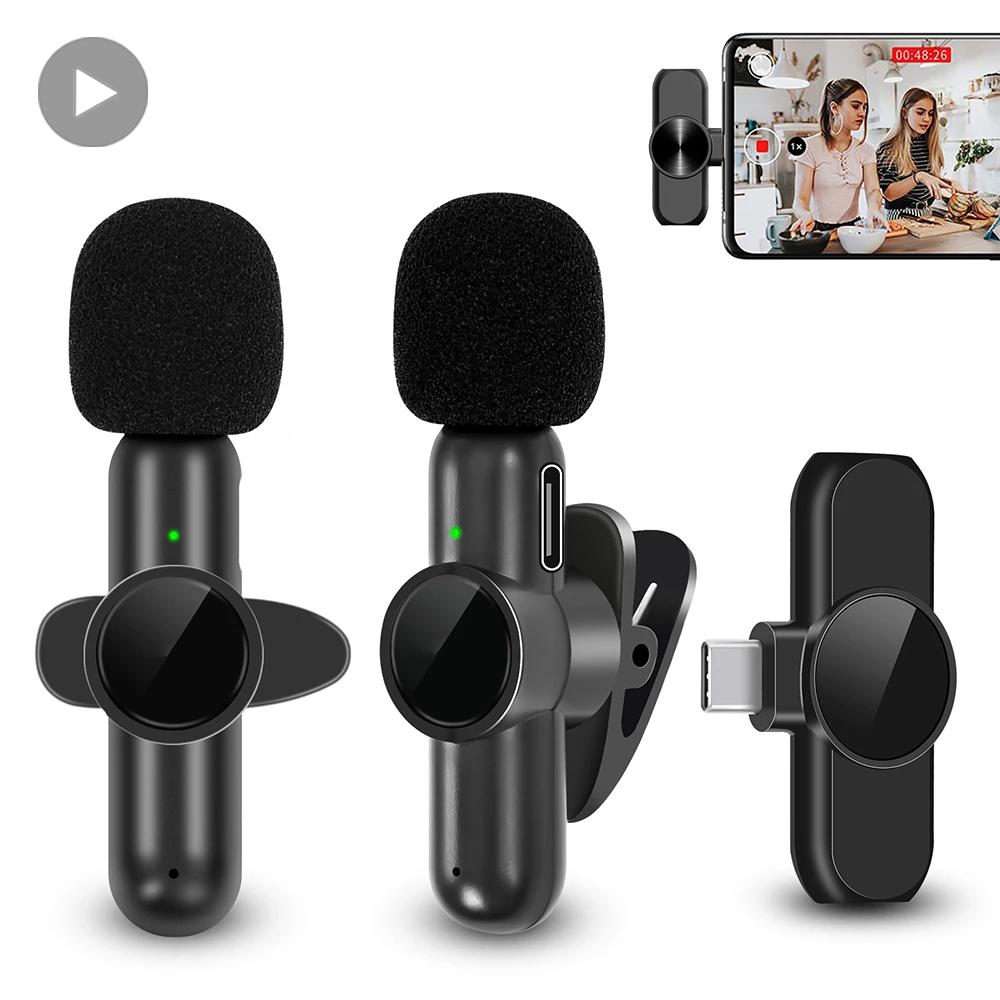 Professional Wireless Lavalier Microphone Dual Mic Kit for iPhone Android PC Mini Clip On Lapel Buttonhole Design