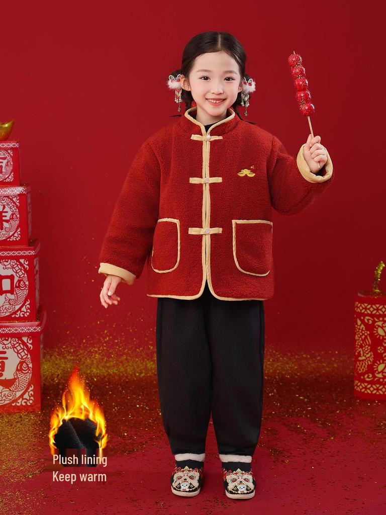 Children's New Year Outfits: Winter Coats, Boys' Sweaters, Girls' Greeting Clothes, Hanfu Sets in Chinese Style.