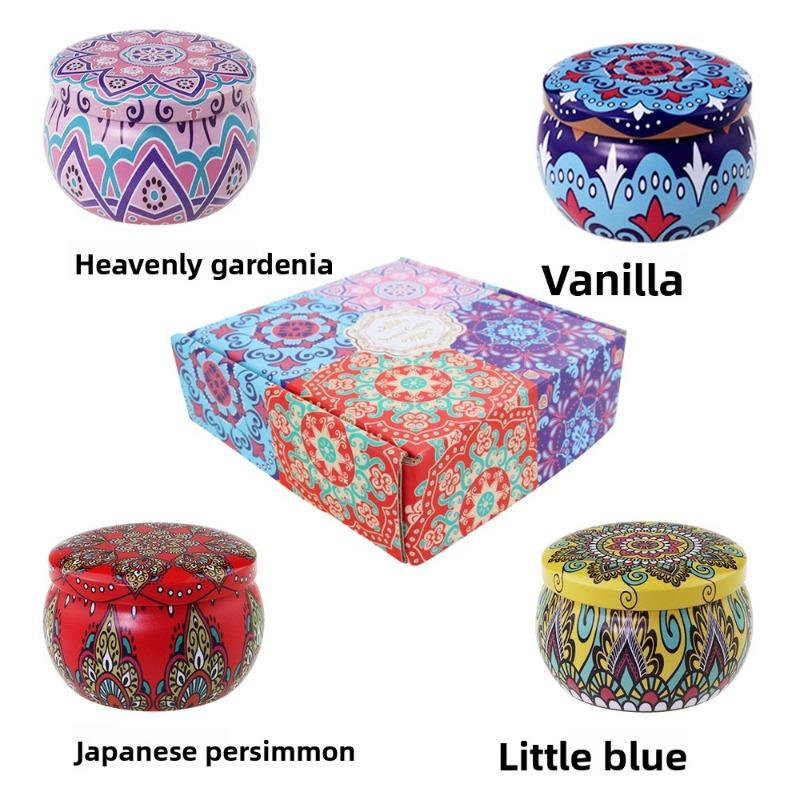 4Pcs/Box Scented Candle Set Gift Islamic Arabian Patterns Fragrance Candle Jar DIY Smokeless Couples Romantic Incense Candles