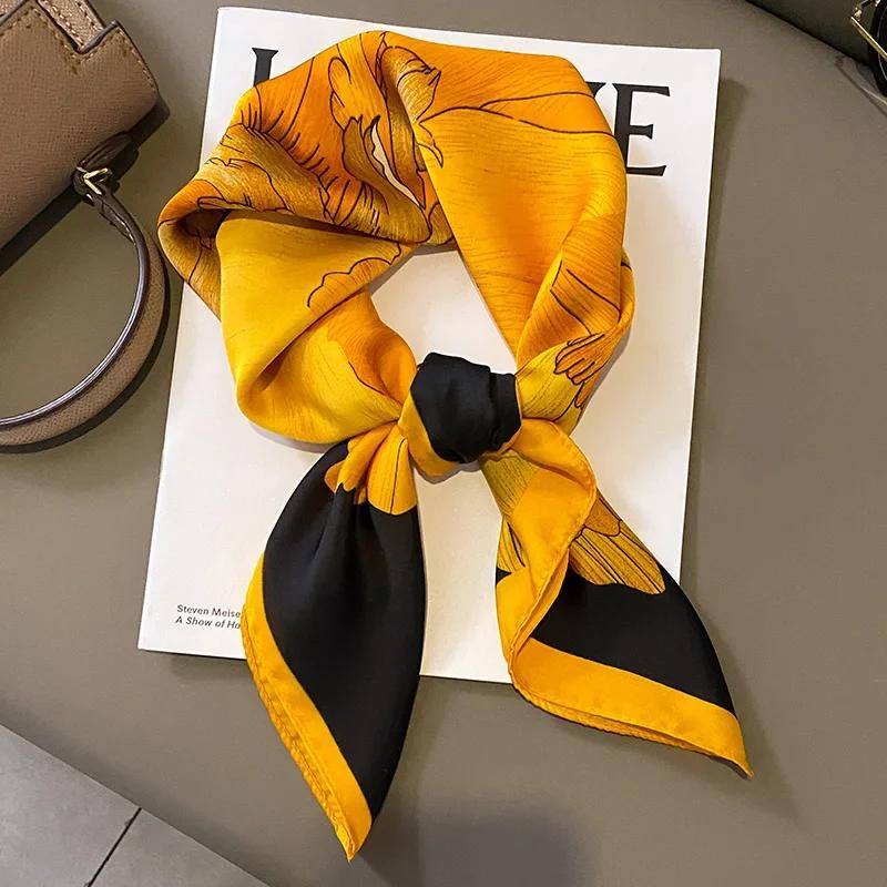 New 70*70cm Silk Satin Hair Scarf Women Handkerchief Printed Female Square Head Bandana Small Neck Muffler Hijab Lady Girl