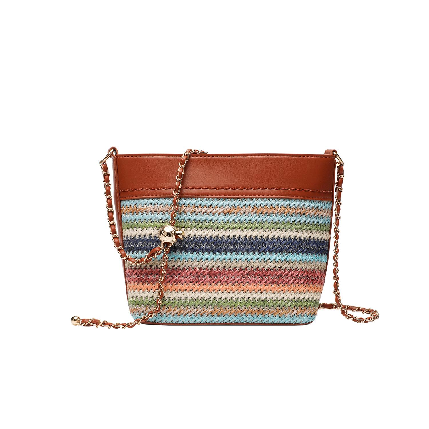 

Mobile phone bag women s new seaside vacation bag high-end contrasting color striped niche portable woven messenger bag